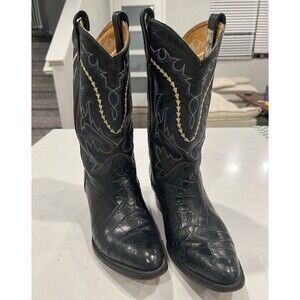 Vintage African Alligator Belly Cowboy Boots Men's US Size 28 1/2 (10.5 Mens)Bla